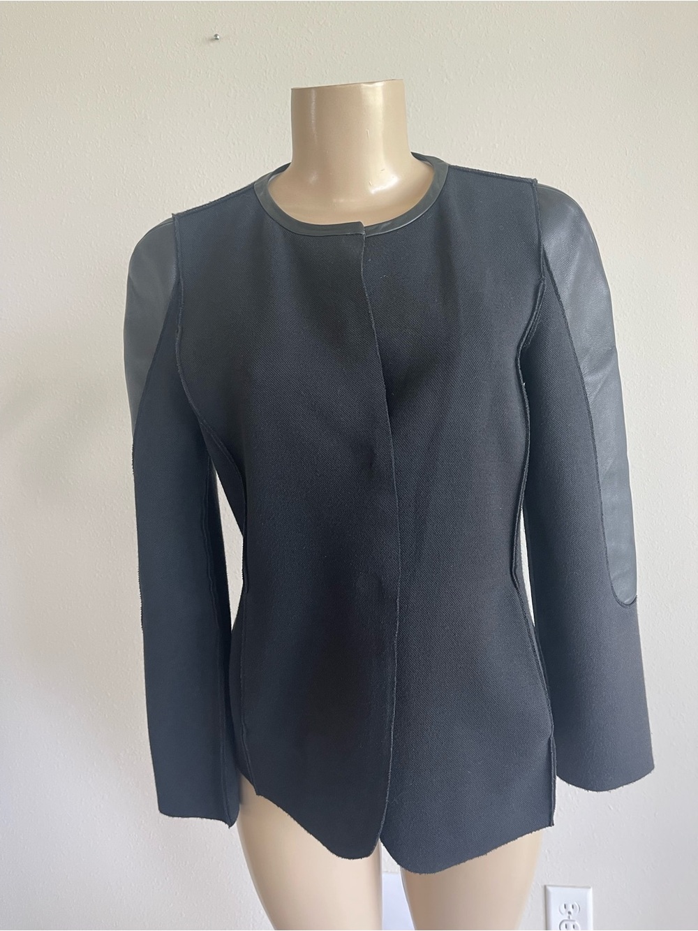 Giorgio Armani  Black Leather /  Viscose Blazer Jacket Black  IT 42 USA 8